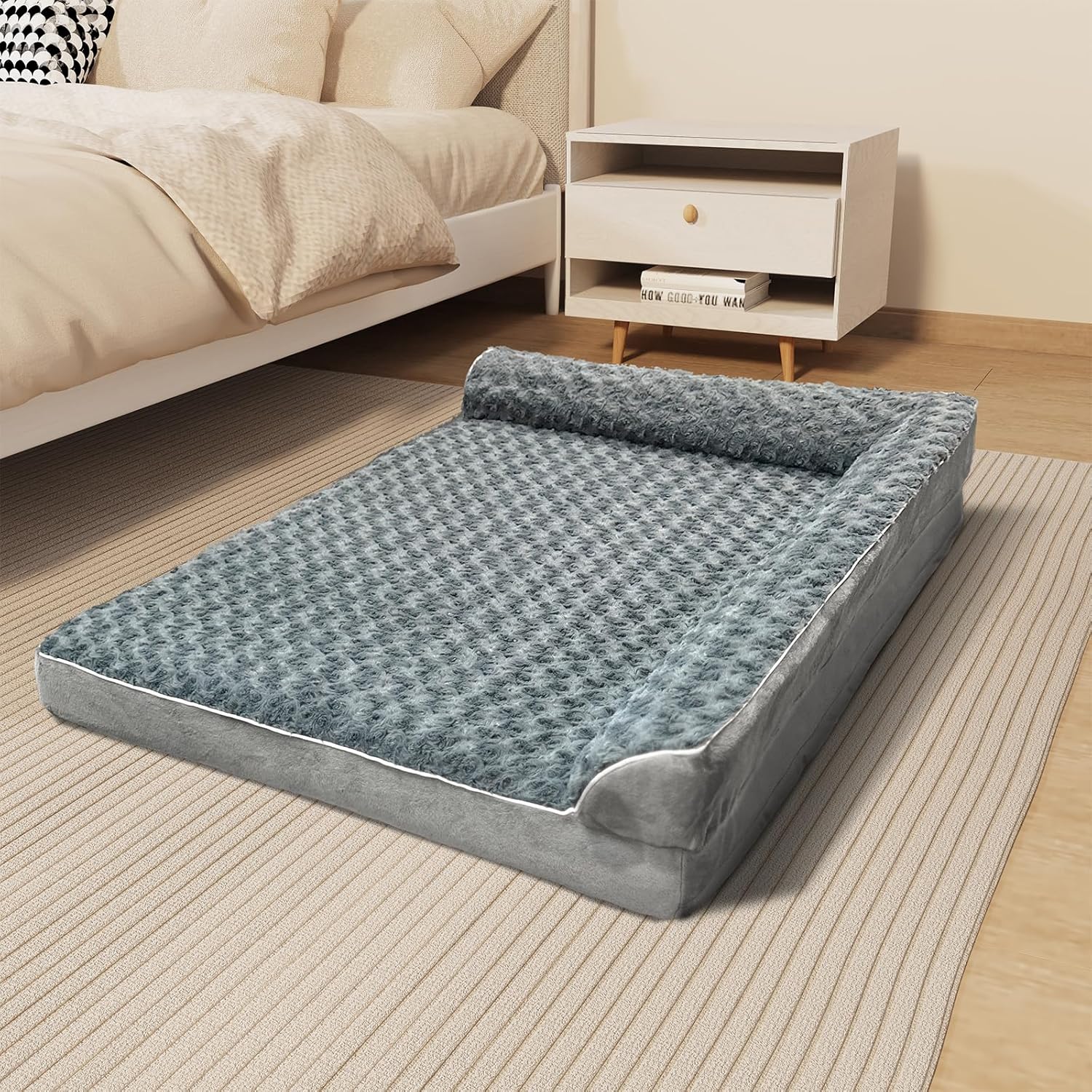 Bluish Grey Orthopedic Dog Beds for Large Dogs-Memory Foam Pet Bed with Removable Washable Cover,Nonskid Bottom,42x30Inch,Bluish Grey